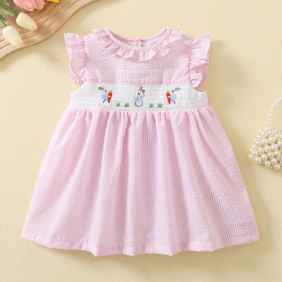 Suviste laste beebitüdrukute lühikeste varrukatega magusat trükiga kleit Pastoraalses stiilis lastele beebitüdrukute printsessi lasteriiete kleit