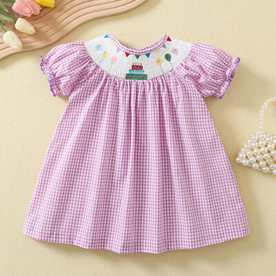 Suviste laste beebitüdrukute lühikeste varrukatega magusat trükiga kleit Pastoraalses stiilis lastele beebitüdrukute printsessi lasteriiete kleit