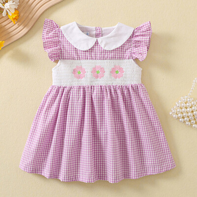 Suviste laste beebitüdrukute lühikeste varrukatega magusat trükiga kleit Pastoraalses stiilis lastele beebitüdrukute printsessi lasteriiete kleit