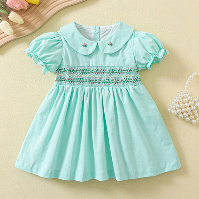 Suviste laste beebitüdrukute lühikeste varrukatega magusat trükiga kleit Pastoraalses stiilis lastele beebitüdrukute printsessi lasteriiete kleit