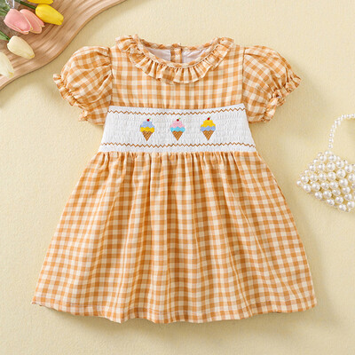 Suviste laste beebitüdrukute lühikeste varrukatega magusat trükiga kleit Pastoraalses stiilis lastele beebitüdrukute printsessi lasteriiete kleit