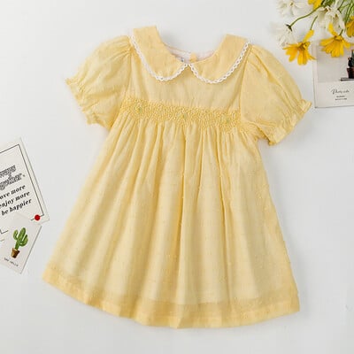 Suviste laste beebitüdrukute lühikeste varrukatega magusat trükiga kleit Pastoraalses stiilis lastele beebitüdrukute printsessi lasteriiete kleit