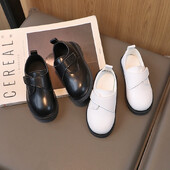 Koolinoorte nahast kingad Must valge vabaaja sügise laste kingad konks-aasaga igapäevased sobivad unisex poiste tüdrukute kingad 21-30