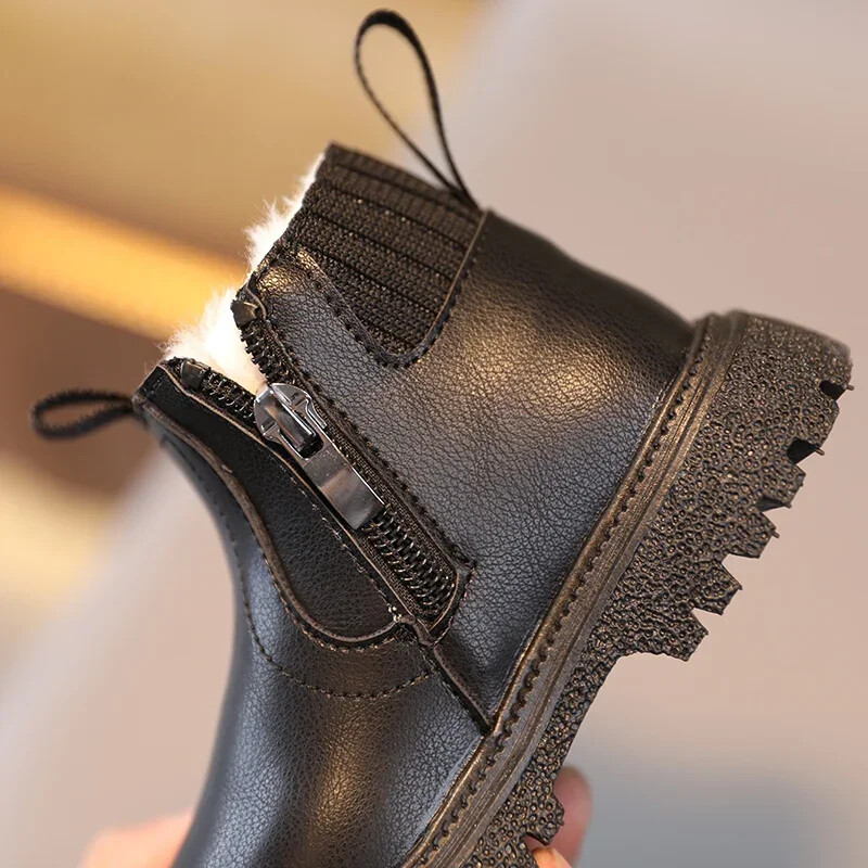 Rudens žiema kūdikių trumpi batai vaikams Super šilti batai berniukams PU odiniai batai vaikams Madingi batai mažiems vaikams Vaikiški sniego batai