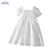 Väike maven Korea suvine armas beebitüdruk soliidsed riided Elegantne valge kleit pits lastele värskendav tüdrukute printsessi peokleit