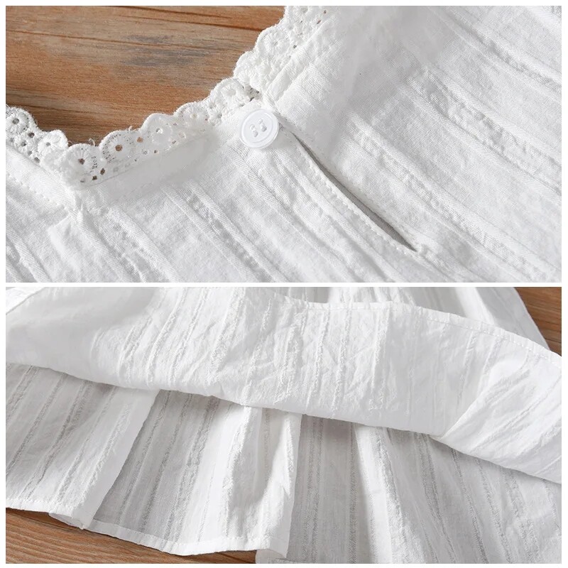 Väike maven Korea suvine armas beebitüdruk soliidsed riided Elegantne valge kleit pits lastele värskendav tüdrukute printsessi peokleit