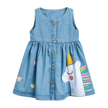 Little maven 2024 Κορίτσια Ρούχα Καλοκαιρινό Φόρεμα Casual Rabbit Blue Vestidos Αμάνικο βαμβακερό μωρό φόρεμα για νήπια 2-7 ετών