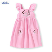 Little maven Κορίτσια ροζ φόρεμα τσέπης Καλοκαιρινό μωρό αμάνικο φλοράλ απλικέ Φορέματα Παιδικά φορέματα πάρτι για παιδικά ρούχα