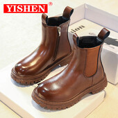 YISHEN Kids Chelsea saapad Lastejalatsid Mood Kõrge otsaga poolsaapad Tüdrukutele Poistele Veekindlad platvormid Lastele Nahast kingad