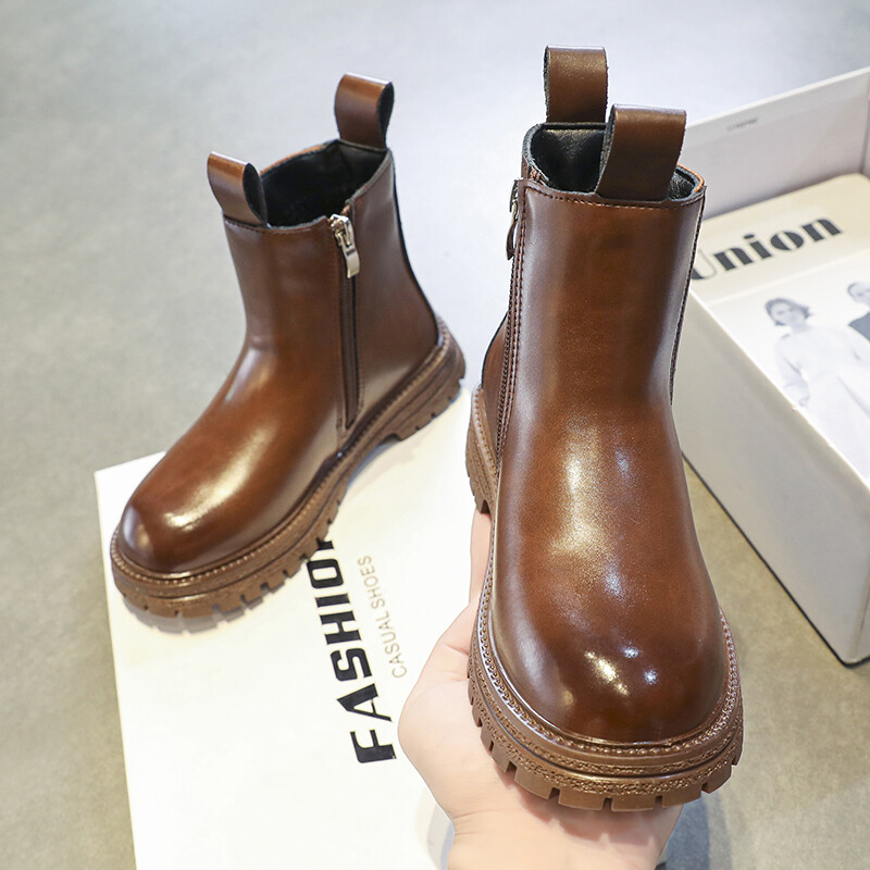 YISHEN Kids Chelsea saapad Lastejalatsid Mood Kõrge otsaga poolsaapad Tüdrukutele Poistele Veekindlad platvormid Lastele Nahast kingad