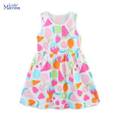 Little maven Cartoon Fruit Print Varrukateta päikesekleit Ilusad tüdrukute kleidid Armsad lasteriided Pühade beebitüdrukute puuvillased kleidid