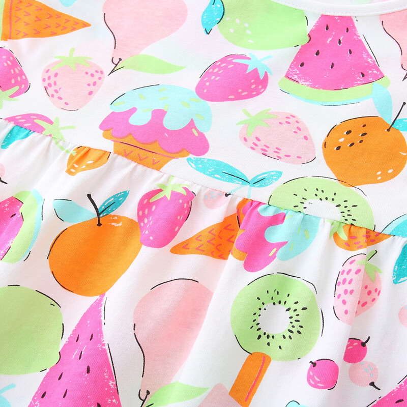 Little maven Cartoon Fruit Print Varrukateta päikesekleit Ilusad tüdrukute kleidid Armsad lasteriided Pühade beebitüdrukute puuvillased kleidid