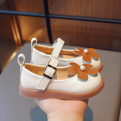 Kevad ja sügis Uued moodsad mugavad ja mitmekülgsed lillega tüdrukute kingad Shallow Mouth Väikesed nahast lastejalatsid