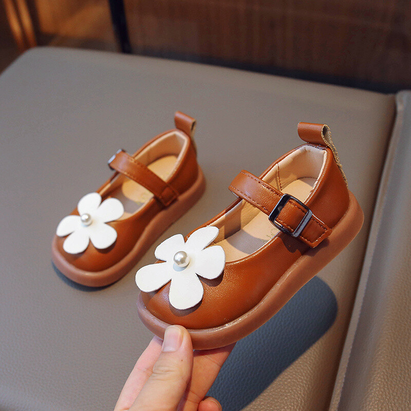 Kevad ja sügis Uued moodsad mugavad ja mitmekülgsed lillega tüdrukute kingad Shallow Mouth Väikesed nahast lastejalatsid