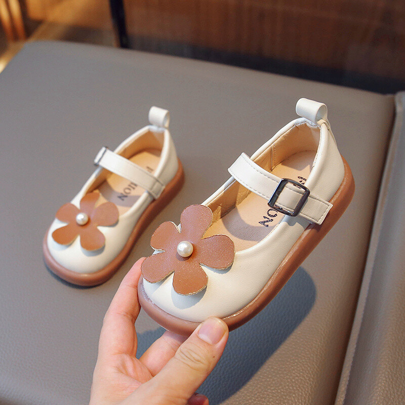 Kevad ja sügis Uued moodsad mugavad ja mitmekülgsed lillega tüdrukute kingad Shallow Mouth Väikesed nahast lastejalatsid