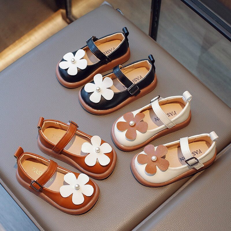 Kevad ja sügis Uued moodsad mugavad ja mitmekülgsed lillega tüdrukute kingad Shallow Mouth Väikesed nahast lastejalatsid