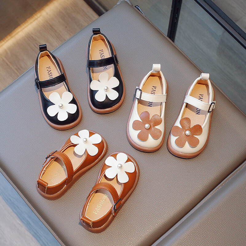 Kevad ja sügis Uued moodsad mugavad ja mitmekülgsed lillega tüdrukute kingad Shallow Mouth Väikesed nahast lastejalatsid