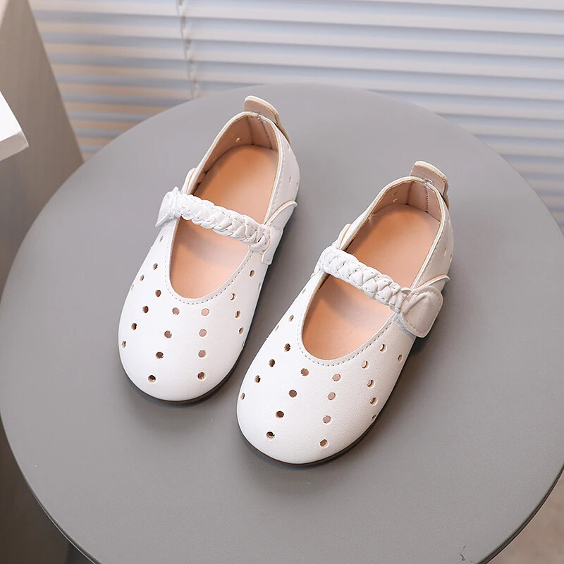 Tüdrukute Mary Janes valge roosa punutud õõnsad laste printsessikingad Painduvad heledad madalad armsad väikelapsed, lamedad kingad 21-30