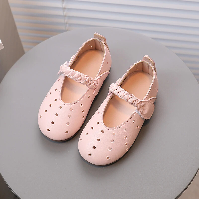 Tüdrukute Mary Janes valge roosa punutud õõnsad laste printsessikingad Painduvad heledad madalad armsad väikelapsed, lamedad kingad 21-30