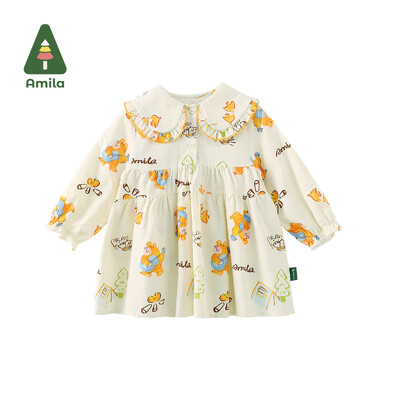 Amila Dječja odjeća Nova jesen 2023. Slatka pamučna samtasta haljina s velikim reverom otporna na vjetar i toplom izolacijom za djevojčice i bebe