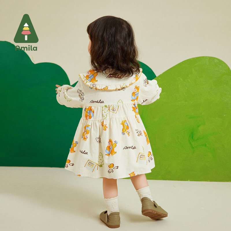 Amila Dječja odjeća Nova jesen 2023. Slatka pamučna samtasta haljina s velikim reverom otporna na vjetar i toplom izolacijom za djevojčice i bebe