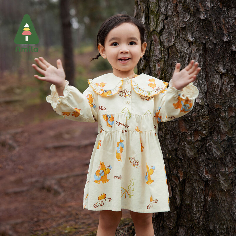 Amila Dječja odjeća Nova jesen 2023. Slatka pamučna samtasta haljina s velikim reverom otporna na vjetar i toplom izolacijom za djevojčice i bebe