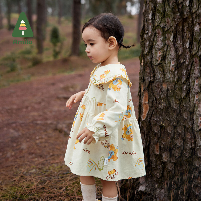 Amila Dječja odjeća Nova jesen 2023. Slatka pamučna samtasta haljina s velikim reverom otporna na vjetar i toplom izolacijom za djevojčice i bebe