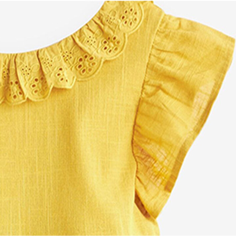 Little maven Tüdrukud Kollased Kleidid Loomade Kaelkirjak Aplikatsioonid Laste Peokleit Puuvillane Lasteriided Armas pits Elegantsed Kleidid