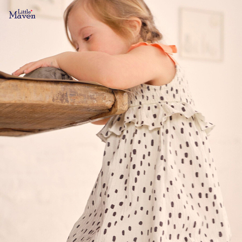 Little Maven 2024 Uus moodne suvekleit Puuvillane Armas vabaaja täpiline riided Laste Vestidos, ilus lastele vanuses 2-7 aastat