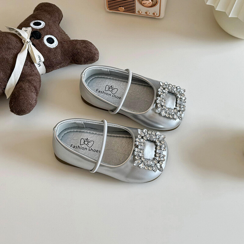 Kingad tüdrukutele Lapsed Baleriin Flats Laste Teemant Peokleit Kingad Printsessi Elegantne Kinga Must Hõbedane nahast king