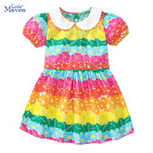 Little maven Lasteriided Beebitüdrukud 2024 Suveprintsessi sünnipäevakleit Puuvillane voodipesu krae Lilled Vabaaja väikelapsed Lapsed