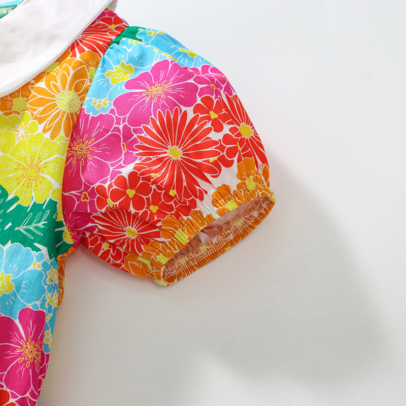 Little maven Lasteriided Beebitüdrukud 2024 Suveprintsessi sünnipäevakleit Puuvillane voodipesu krae Lilled Vabaaja väikelapsed Lapsed