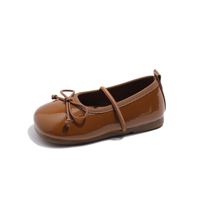 Lakirane kožne balerinke s okruglim prstima za djevojčice Klasična mašna s elastičnom trakom Balerinke Cipele za malu djecu Dječja meka haljina Zapatos