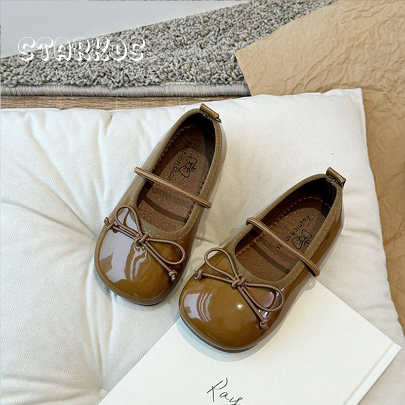 Lakirane kožne balerinke s okruglim prstima za djevojčice Klasična mašna s elastičnom trakom Balerinke Cipele za malu djecu Dječja meka haljina Zapatos