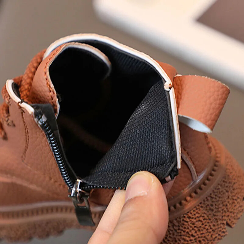 Bērnu rāvējslēdzēja puszābaki Bērnu modes meiteņu zābaki Pretslīdēšanas masīvi atsperu zīdaiņu apavi platforma zēniem apavi Īsi zābaki G06184