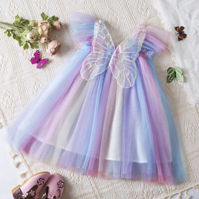 Rochie de vară pentru copii mici pentru fetițe, tutu din plasă umflată, prințesă, cu broderie florală, rochie cu bretele pentru fetițe, haine pentru petrecerea de aniversare