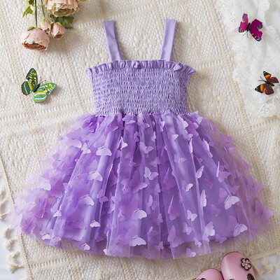 Rochie de vară pentru copii mici pentru fetițe, tutu din plasă umflată, prințesă, cu broderie florală, rochie cu bretele pentru fetițe, haine pentru petrecerea de aniversare