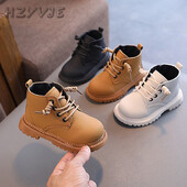 Modes bērnu zābaki pret slīdēšanu, nodilumizturīgi britu stila zēniem, meitenēm, zemu griezumu, īsi zābaki, vienkrāsaini bērnu ikdienas apavi