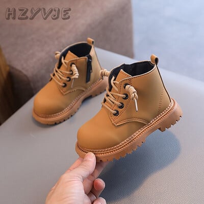 Modes bērnu zābaki pret slīdēšanu, nodilumizturīgi britu stila zēniem, meitenēm, zemu griezumu, īsi zābaki, vienkrāsaini bērnu ikdienas apavi