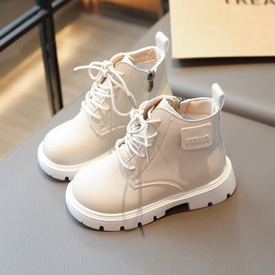 Lapsed Sügis Briti Stiilis Lühikesed Saapad Poisid Tüdrukud Mood Üksikud Nahast Saapad Beebile Pehme küljetõmblukk Ühevärvilised saapad