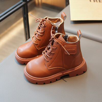 Lapsed Sügis Briti Stiilis Lühikesed Saapad Poisid Tüdrukud Mood Üksikud Nahast Saapad Beebile Pehme küljetõmblukk Ühevärvilised saapad