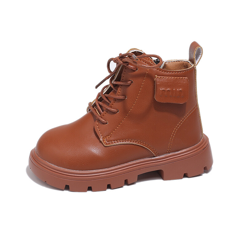 Lapsed Sügis Briti Stiilis Lühikesed Saapad Poisid Tüdrukud Mood Üksikud Nahast Saapad Beebile Pehme küljetõmblukk Ühevärvilised saapad