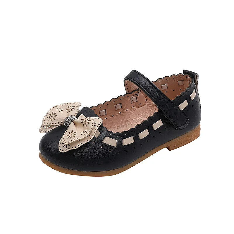 Odiniai batai mergaitėms, mažiems vaikams, dideliems vaikams, plokščiapadžiai klasikinė princesė su lanku. Madingi 2023 m. pavasario vasaros batai vaikams