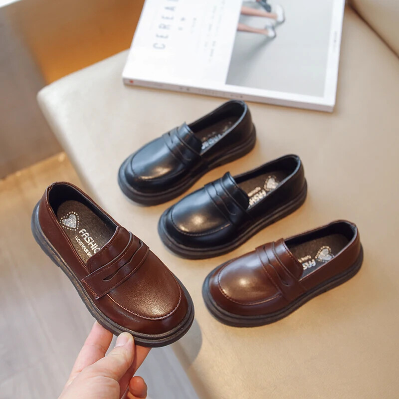 Pantofi din piele pentru copii în stil britanic pentru băieți 2024 primăvară noi fete retro negri pantofi singuri pantofi mocasin pentru copii