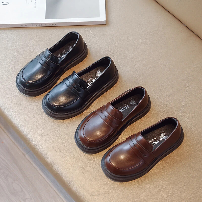 Pantofi din piele pentru copii în stil britanic pentru băieți 2024 primăvară noi fete retro negri pantofi singuri pantofi mocasin pentru copii