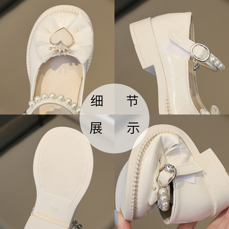 Girls Princess кожени 2024 нови детски момичета с един моден лък Lil' shoes