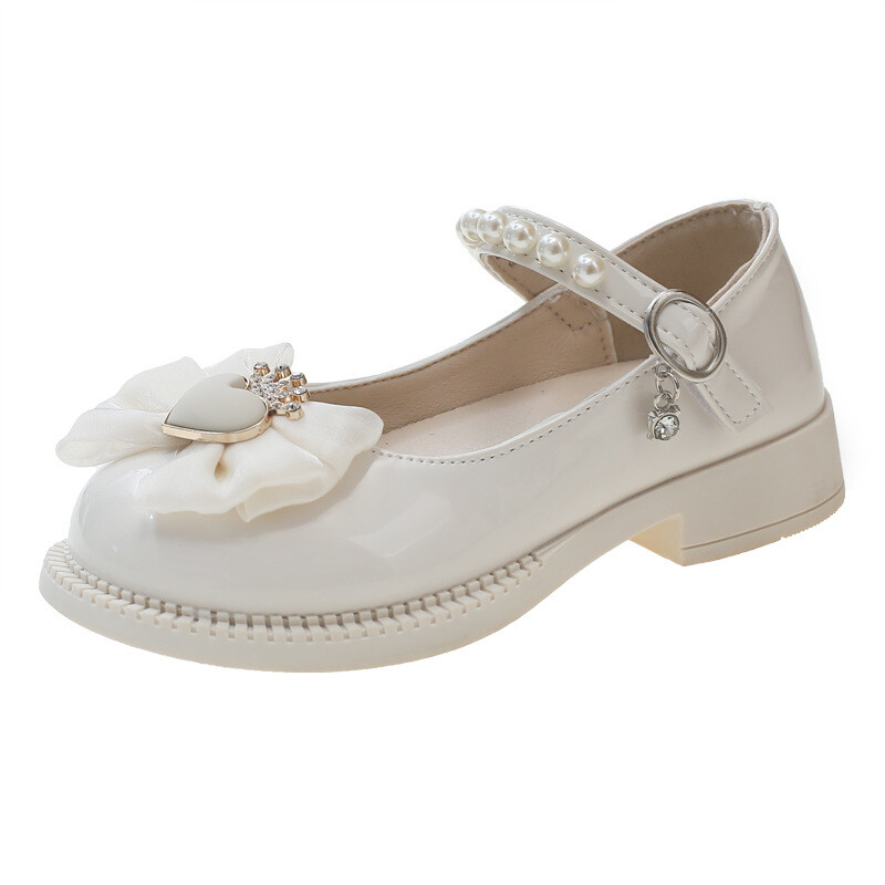 Girls Princess кожени 2024 нови детски момичета с един моден лък Lil' shoes