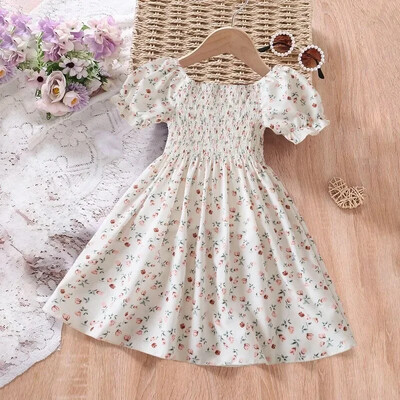 Нова лятна рокля без ръкави за момичета Бебешка рокля с цветя с принт Елегантни детски празнични ежедневни дрехи за момичета Детски парти рокли за малки деца