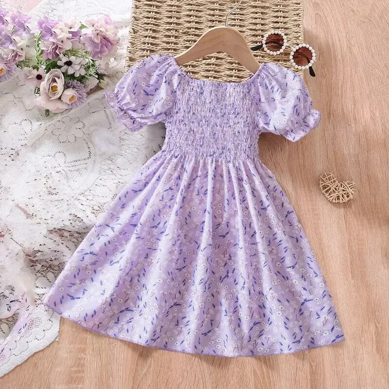 Нова лятна рокля без ръкави за момичета Бебешка рокля с цветя с принт Елегантни детски празнични ежедневни дрехи за момичета Детски парти рокли за малки деца