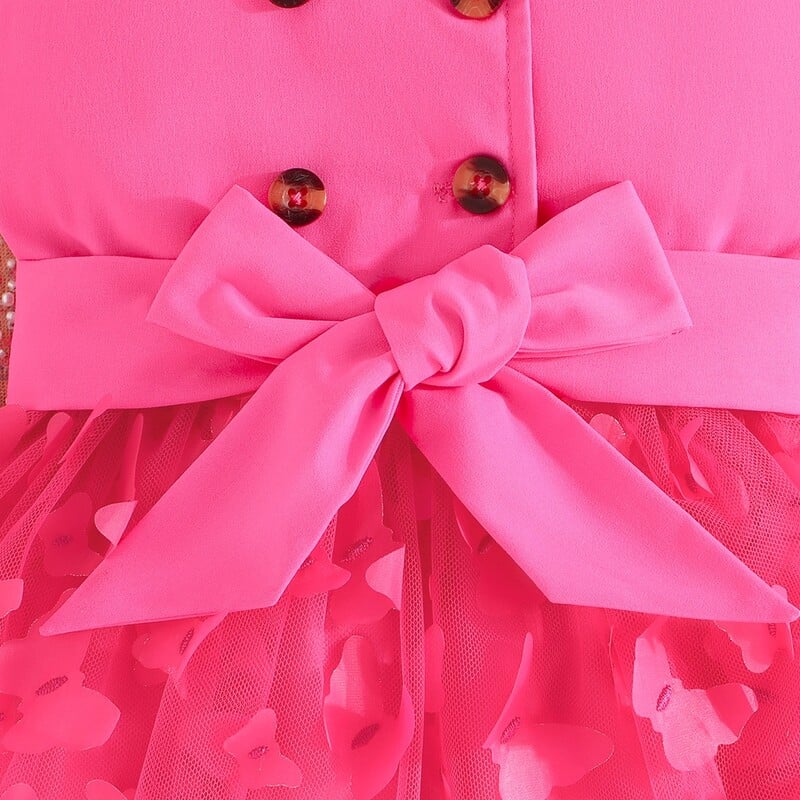 Rochie pentru copii 2-7 ani aniversare la modă fără mâneci drăguț fluture broderie plasă cu centură rochii prințesă Ootd pentru fete